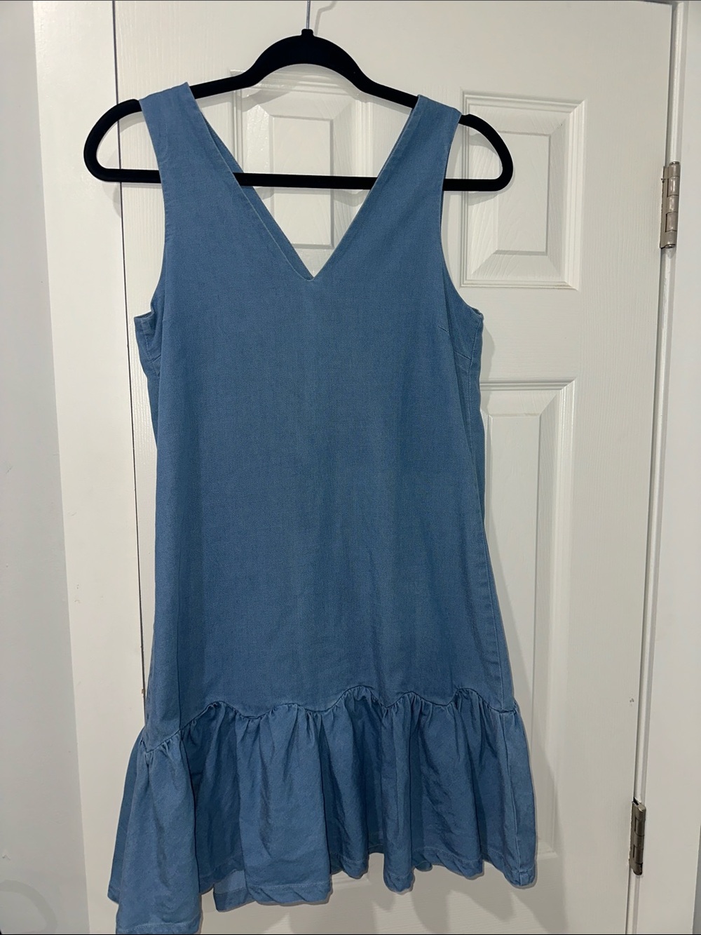 V-Neck Ruffle-Hem Mini Dress in Dusty Blue